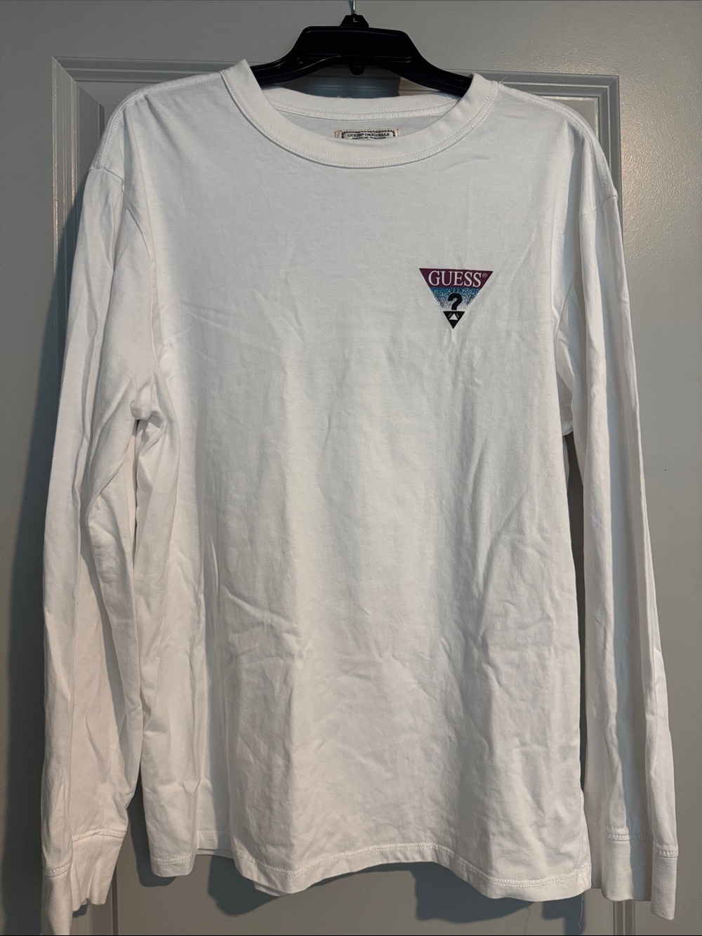 Vintage 90's Guess Logo White Long Sleeve Shirt Size M